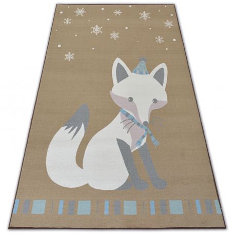 Tapis D Enfant Loko Petit Renard Beige Antiderapant Loko